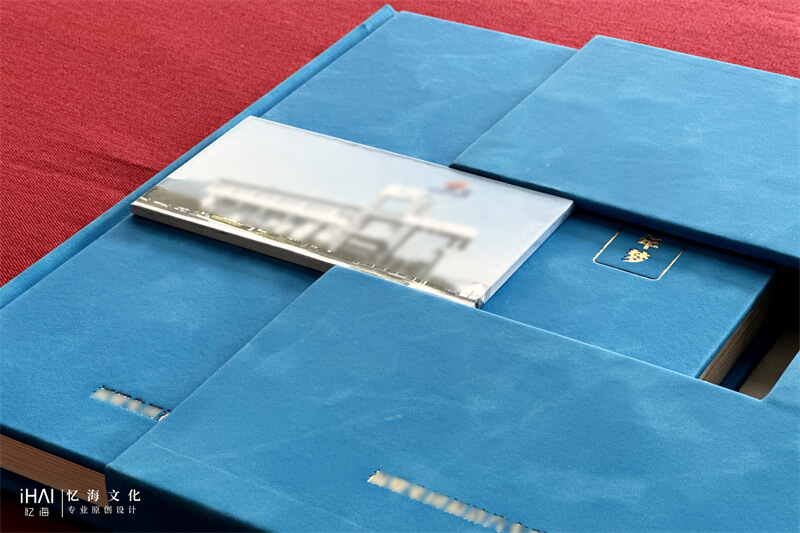 藍色皮革裝裱嵌套款制作